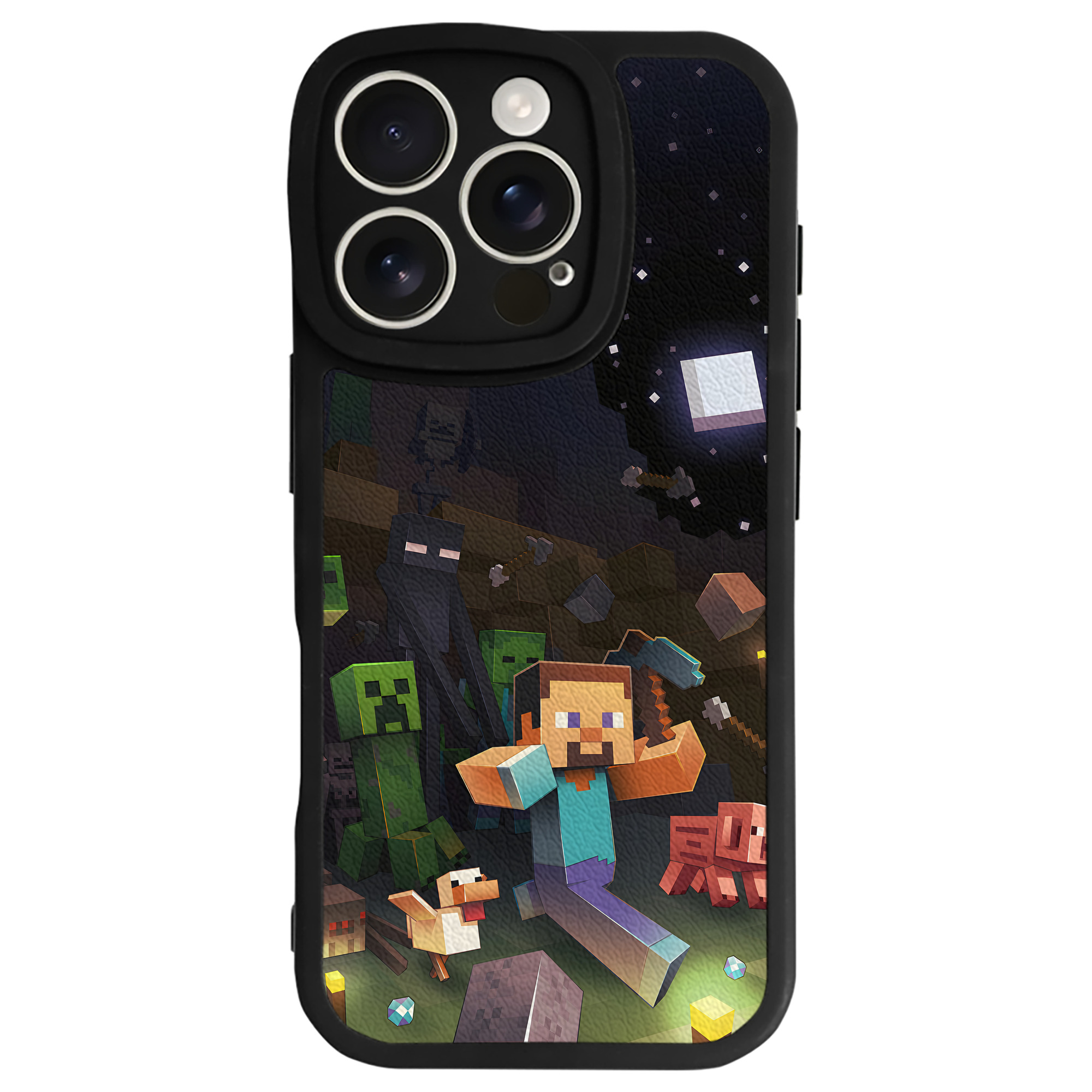 （画像用） マインクラフト ブロックの世界 Minecraft MC Block world 【iPhone 16シリーズ対応】シリコンスマホケース（レザー調） 材質：シリコン